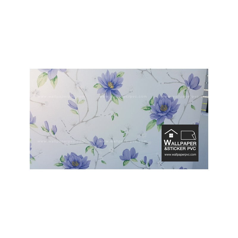 ฟิล์มติดกระจกสูญญากาศ SP0055 ดอกไม้สีฟ้าอมม่วง พื้นขาว