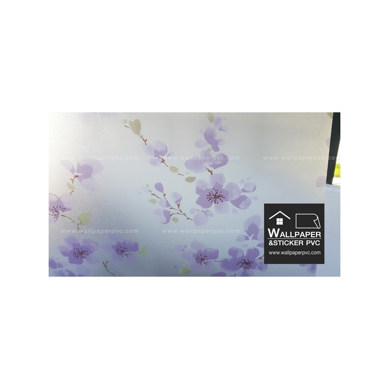 ฟิล์มติดกระจกสูญญากาศ SP0061 ดอกไม้สีม่วง บนกิ่งไม้